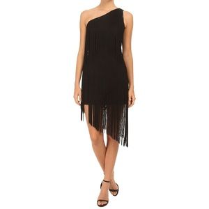 Aidan Mattox one shoulder fringed cocktail dress